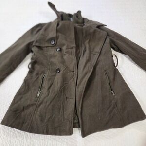 Ci Sono by Cavalini Olive Green Double Breasted Trench Coat Peacoat Small